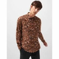 Devred Chemise slim fleurie velours for Chemises Couleur Beige Kaki