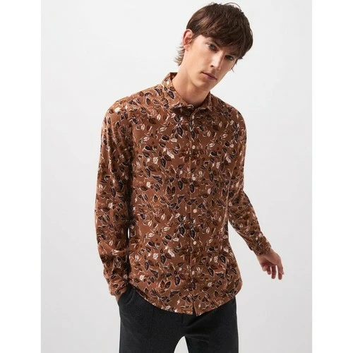 Devred Chemise slim fleurie velours for Chemises Couleur Beige Kaki