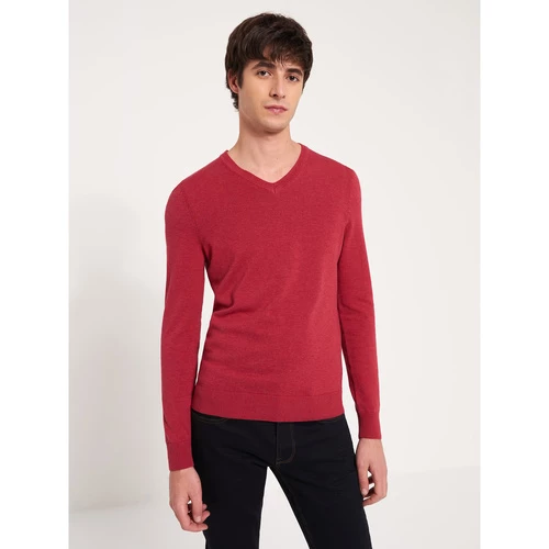 Devred Pull col V en Coton Bio for Pulls & Gilets Couleur Rouge Framboise – Image 2