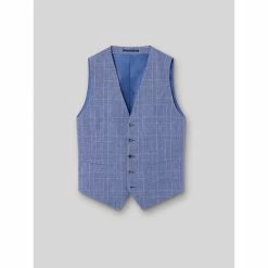 Devred Gilet coordonnable lin prince de galles for Costumes et cravates Couleur Bleu Gitane