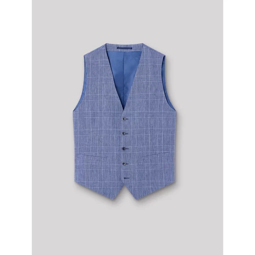 Devred Gilet coordonnable lin prince de galles for Costumes et cravates Couleur Bleu Gitane