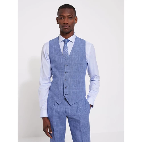 Devred Gilet coordonnable lin prince de galles for Costumes et cravates Couleur Bleu Gitane – Image 2