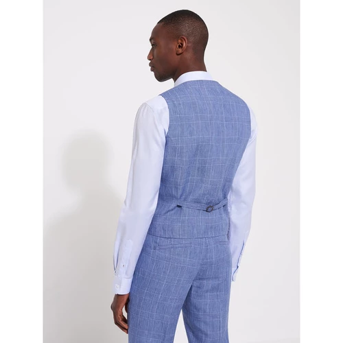 Devred Gilet coordonnable lin prince de galles for Costumes et cravates Couleur Bleu Gitane – Image 3