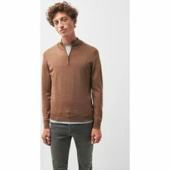 Devred Pull col montant zippé en laine mérinos for Pulls & Gilets Couleur Camel