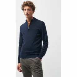 Devred Pull col montant zippé en laine mérinos for Pulls & Gilets Couleur Dark Navy